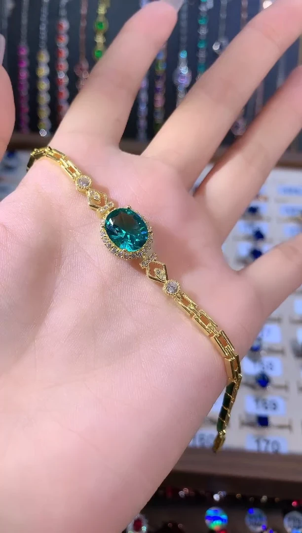 银S925镶嵌手链碧玺金色