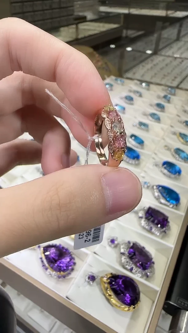 银S925镶嵌戒指碧玺6mm排戒