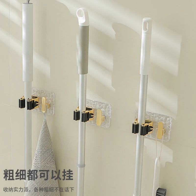 拖把夹拖布夹强力粘胶挂钩免打孔卫生间拖把收纳架墙上收纳神器yt
