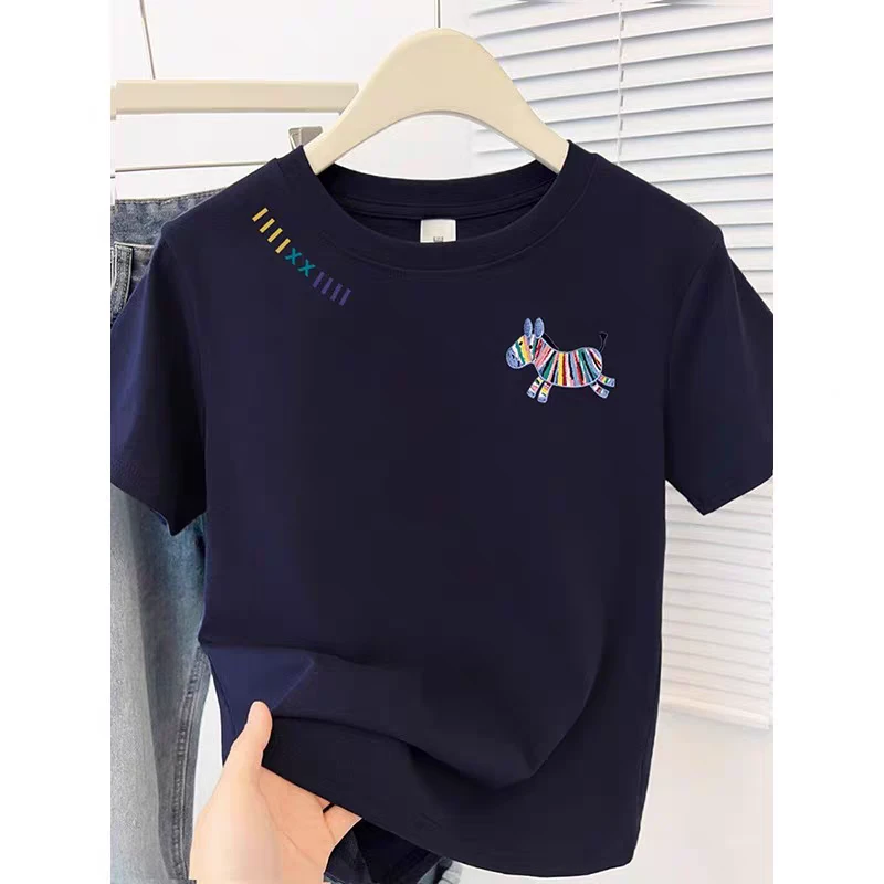 静静推荐 工厂福利简约时尚修身百搭彩色刺绣小马纯色短袖8869