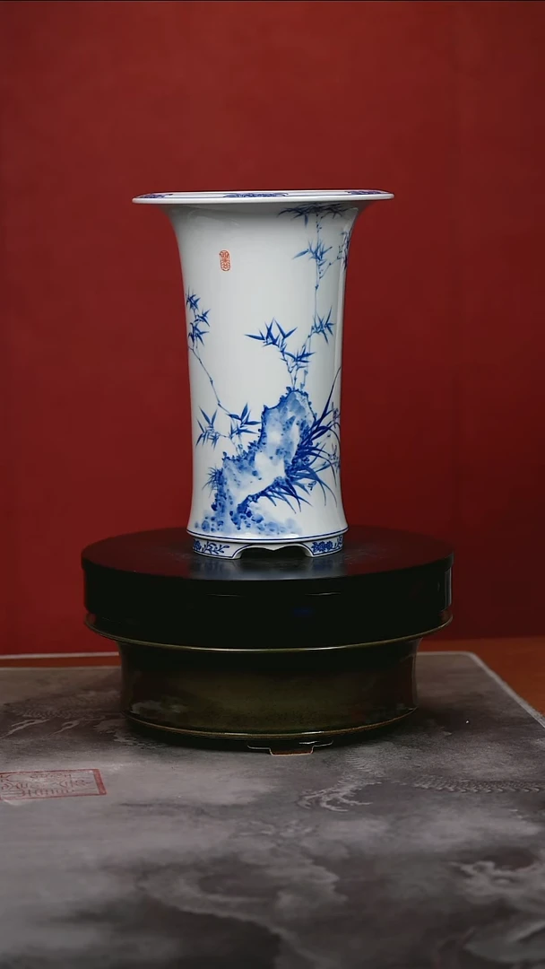 其他景德镇兰词轩青花竹石手绘盆内口14.5内高23