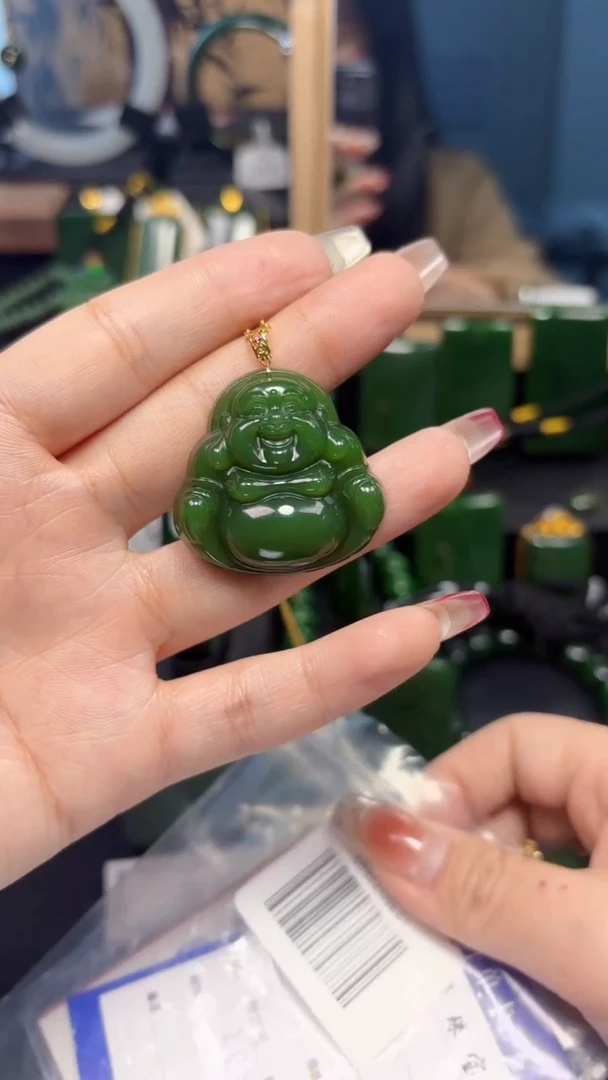 【闪购商品】和田玉（碧玉）吊坠(赠链)18K金镶嵌1