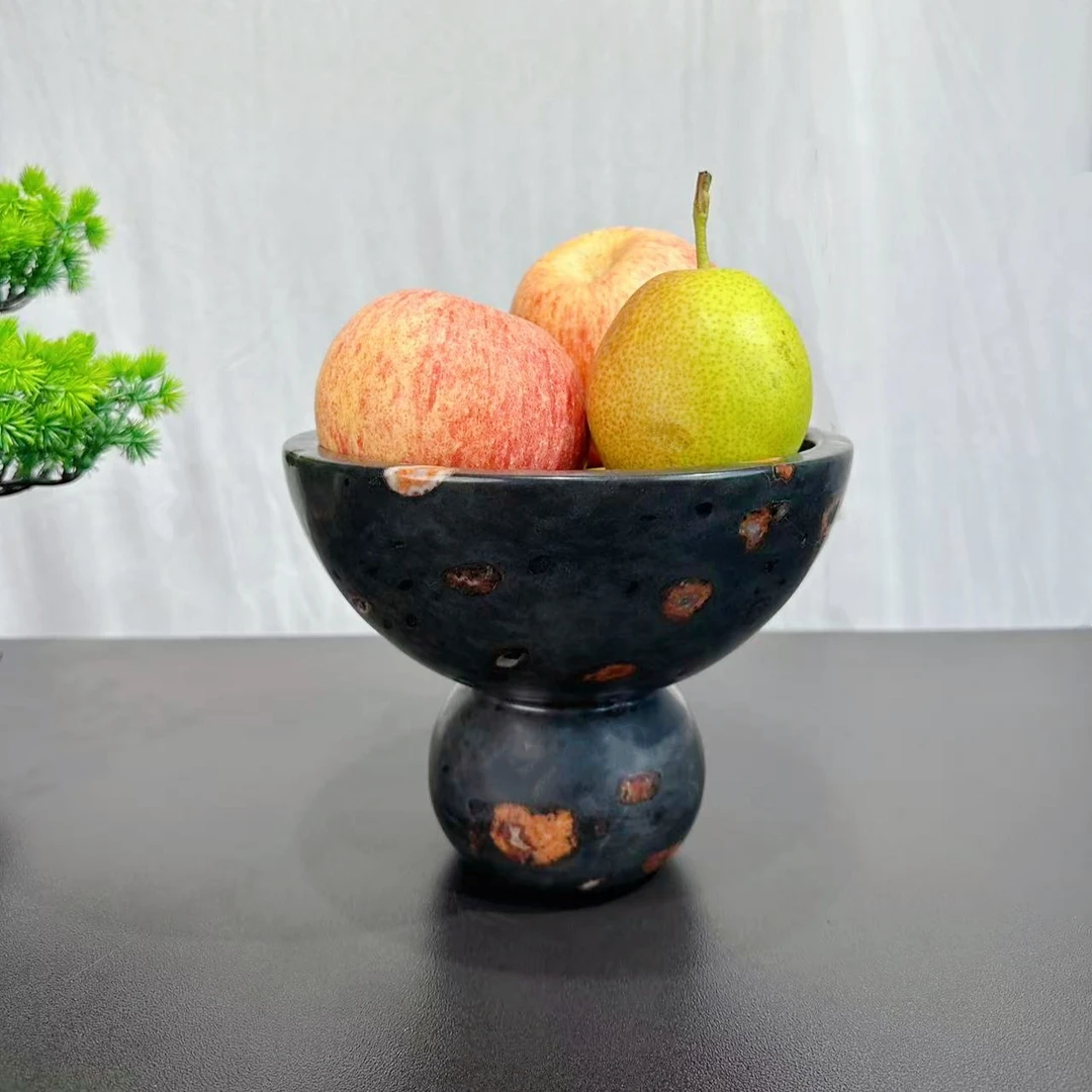 梅花韵奢石果盘摆件家用大方高端纹理创意简约中式摆设新中式