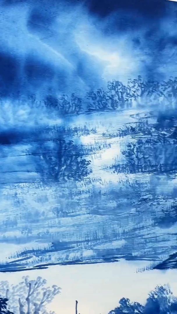 国画宋轲-2.7平尺-青花山水-《又见青花》