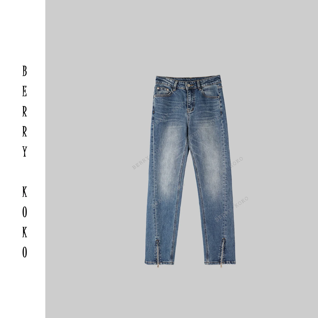 高品质立体剪裁微弹开叉拉链直筒烟管牛仔裤  裤子（嘎嘎显瘦） K26