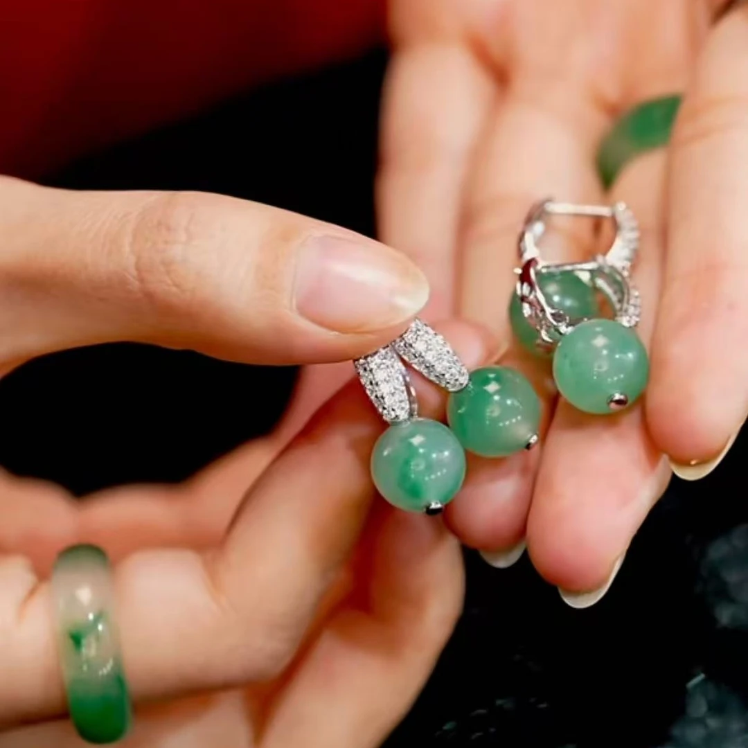 【逍遥】非洲翠圆珠耳饰*333/0629/多样性发/1对