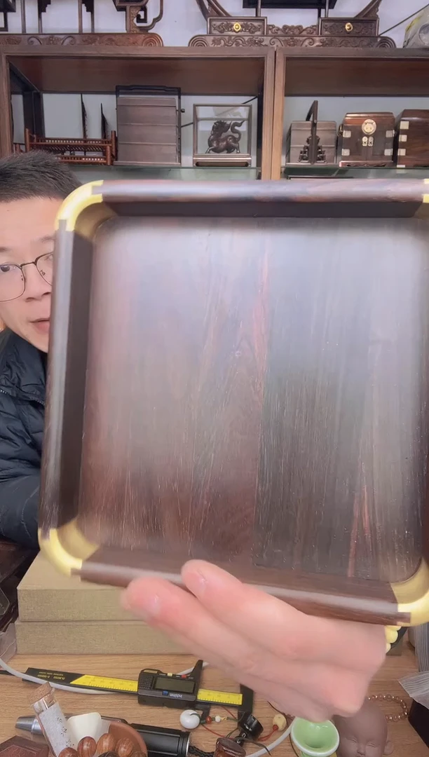 【闪购商品】乌木类书架829大红酸枝铜包角小托盘 库存瑕疵