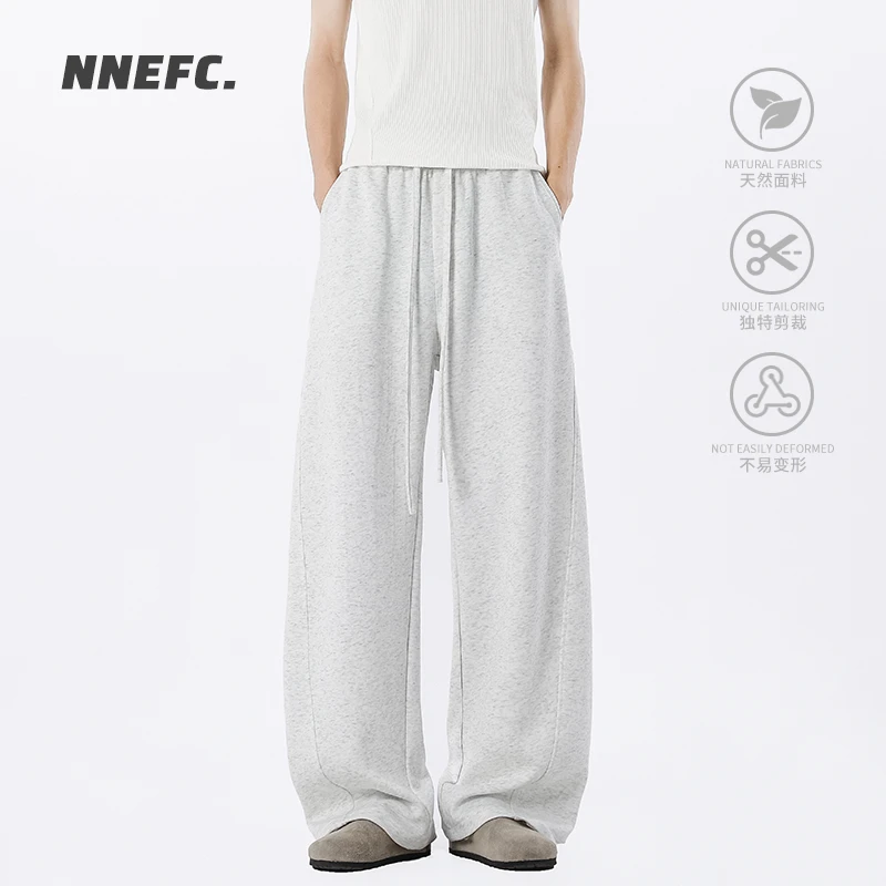 NNEFC美式复古秋冬季加绒加厚弯刀卫裤男女宽松休闲直筒运动裤潮