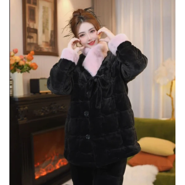 【粉黛佳人●短款】24秋冬新款加厚保暖时尚气质外穿家居服套装睡衣