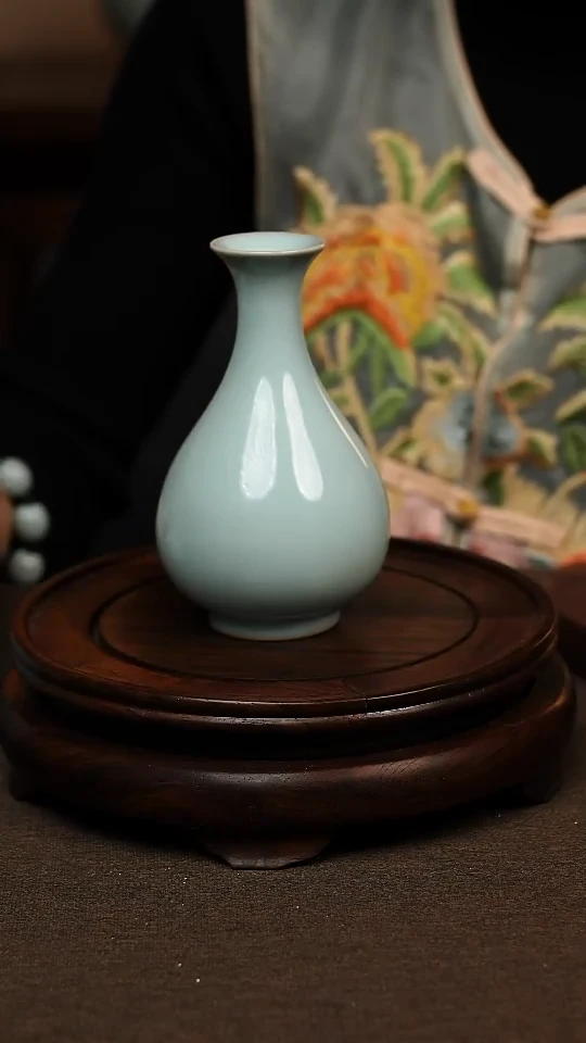 瓷片天青色手工玉壶春 小花瓶 不带礼盒