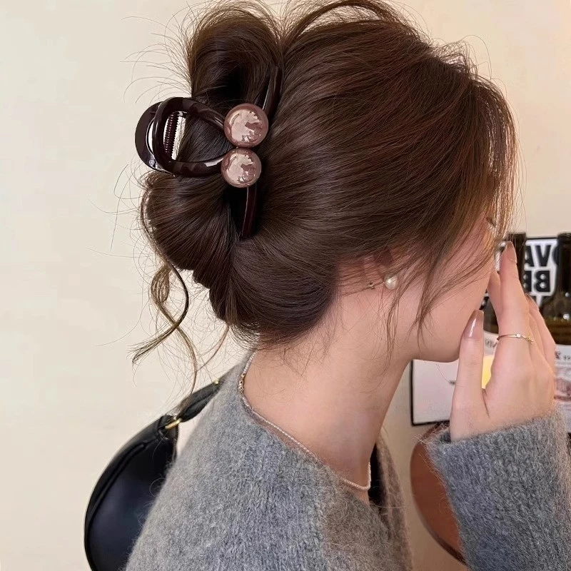 秋冬新款大号抓夹女鲨鱼夹盘发发卡洋气后脑勺头饰合镀层非镶嵌