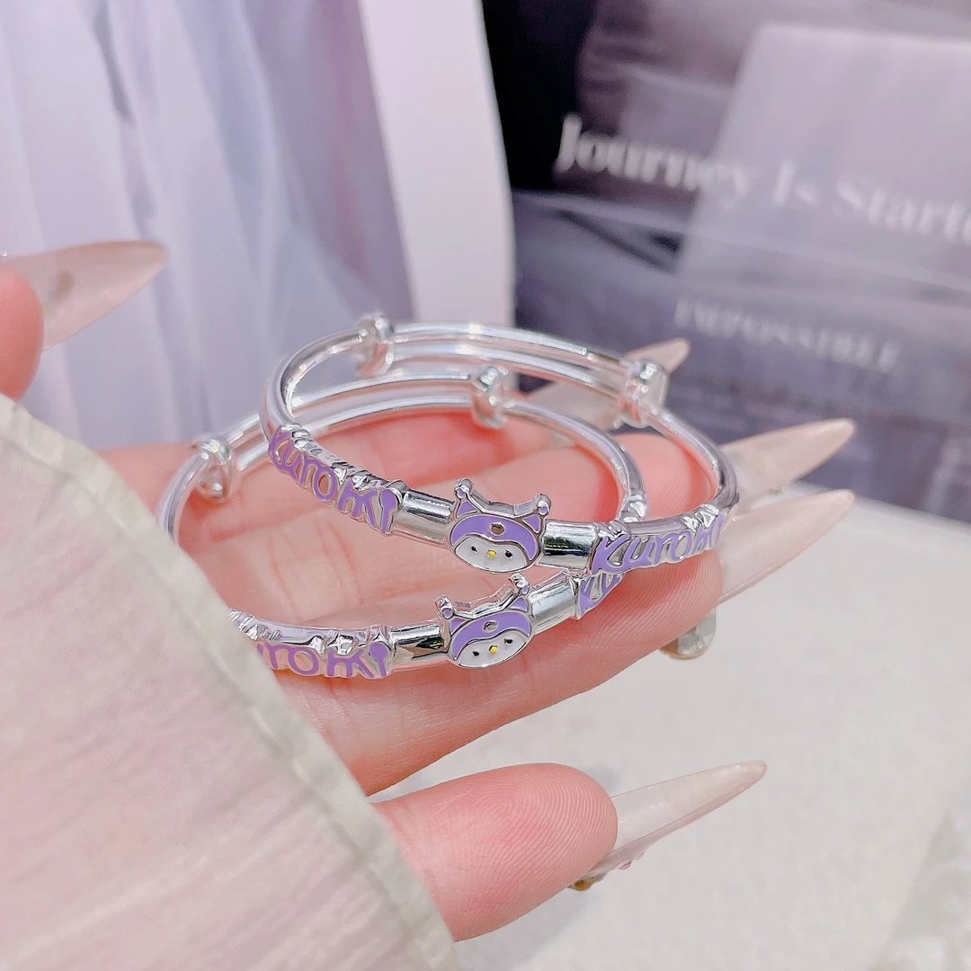 足银珐琅手镯 A2016【儿童库洛米推拉】约25克足银9999宝宝卡通对镯