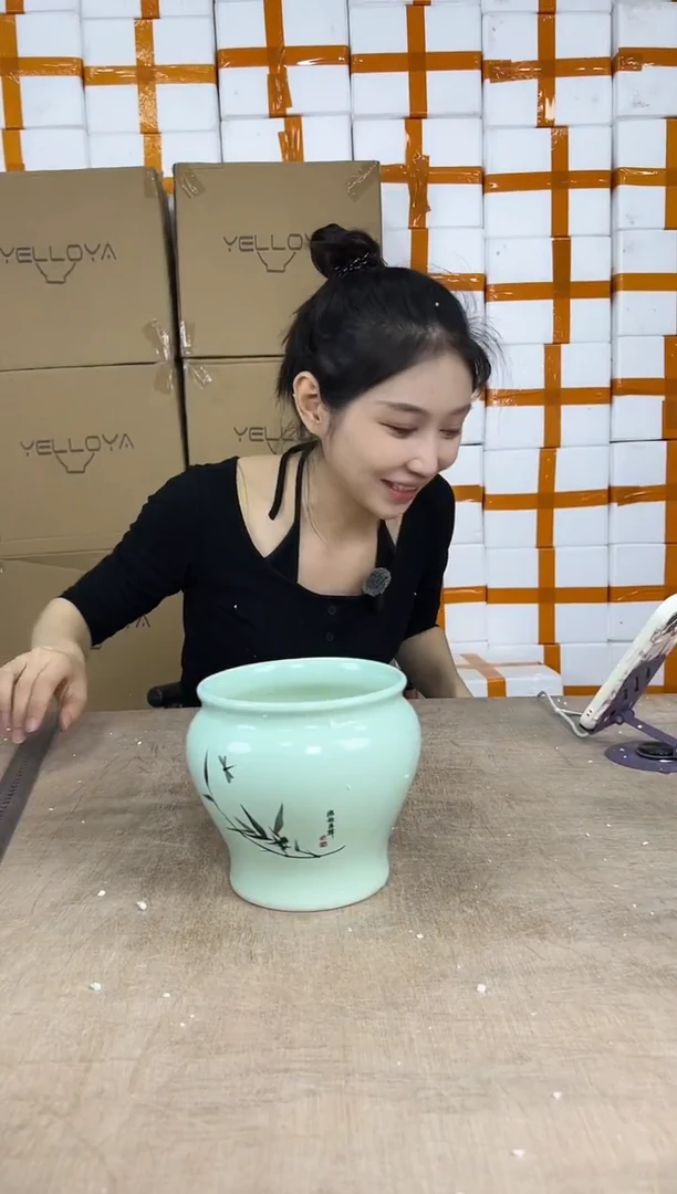 缸型浅绿竹子13x13
