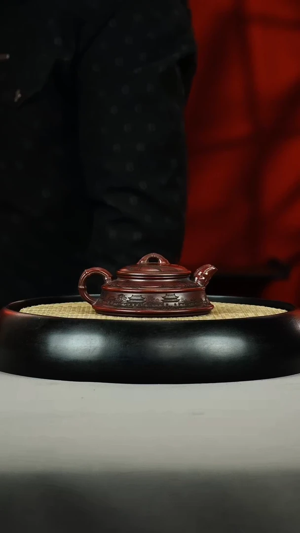 茶壶紫砂古红泥 扁腹