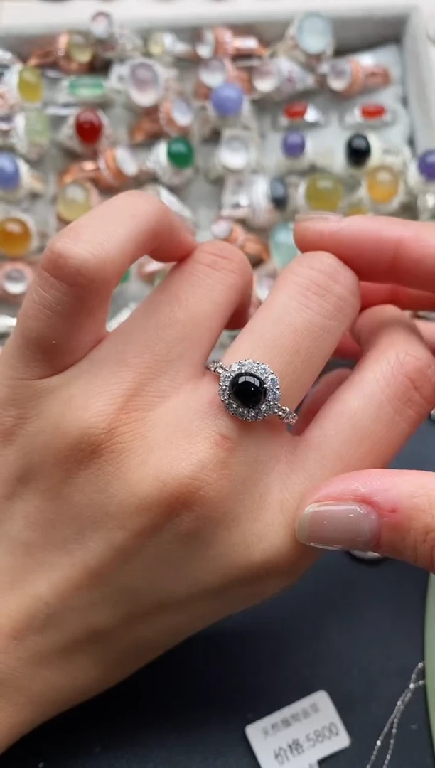 银S925镶嵌戒指翡翠缅甸天然A货翡翠33  6-