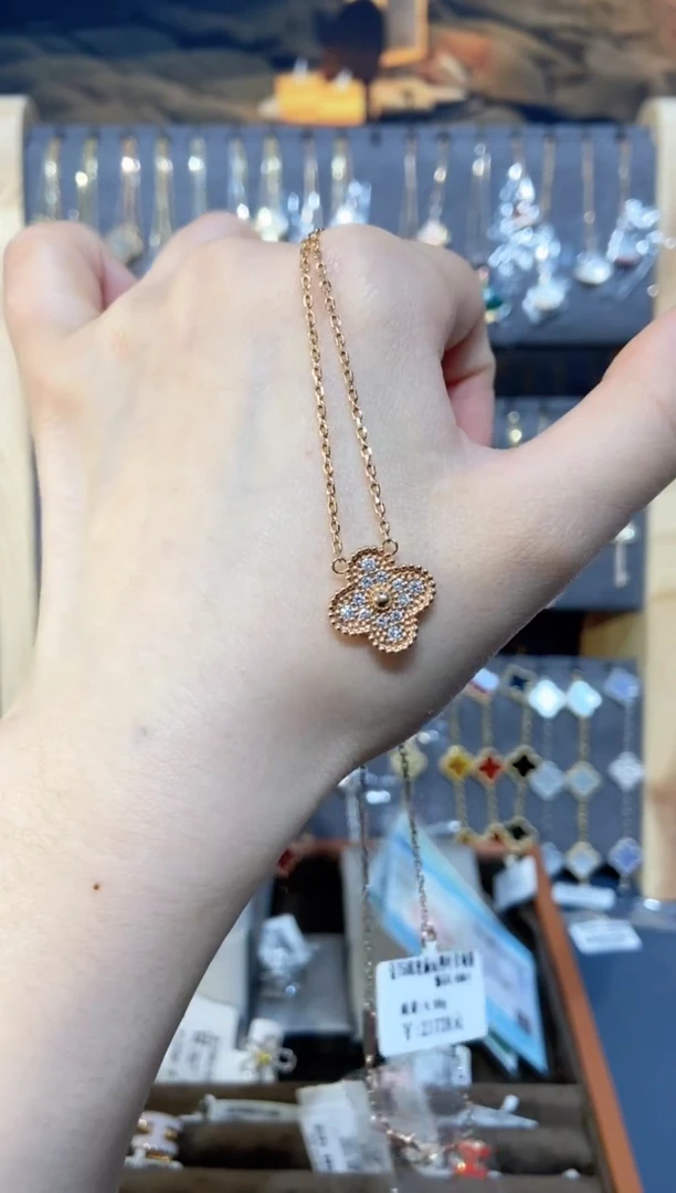 银S925镶嵌钻石套链钻石K玫满钻草