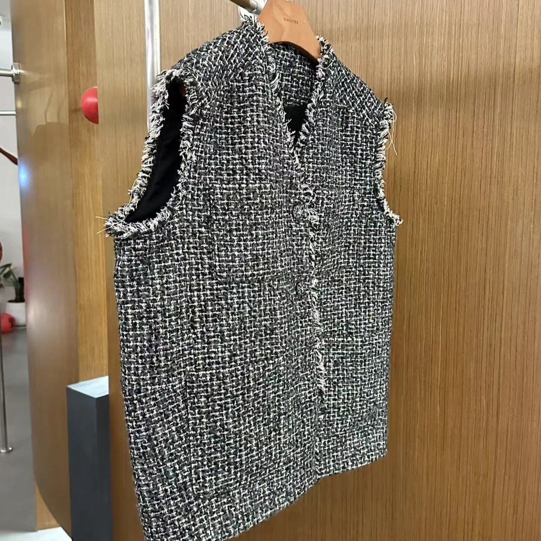 【落幕时分】小香风马甲通勤百搭毛边气质无袖上衣女