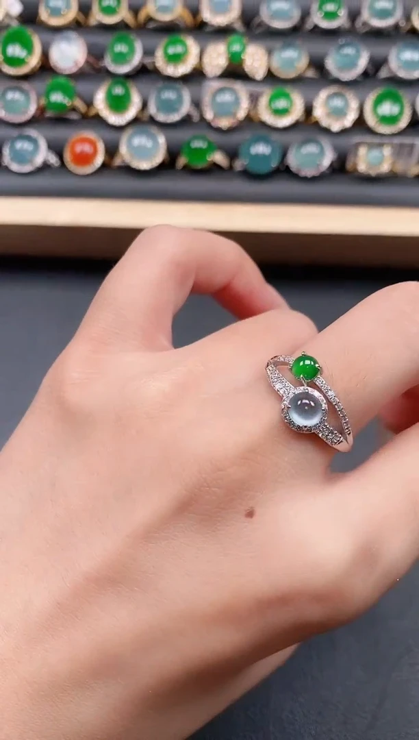 翡翠戒指银S925镶嵌1111