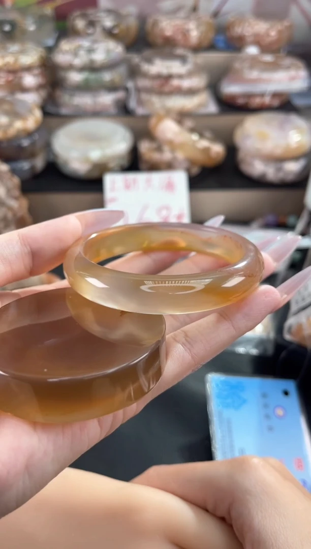 未镶嵌手镯石英质玉天然樱花玛瑙手镯（镯心赠品不保证完美）58