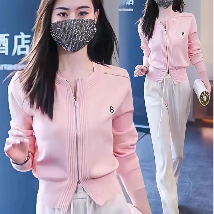 0026【衣长52】春装新款粉色甜美小个子修身显瘦针织开衫女短款上衣