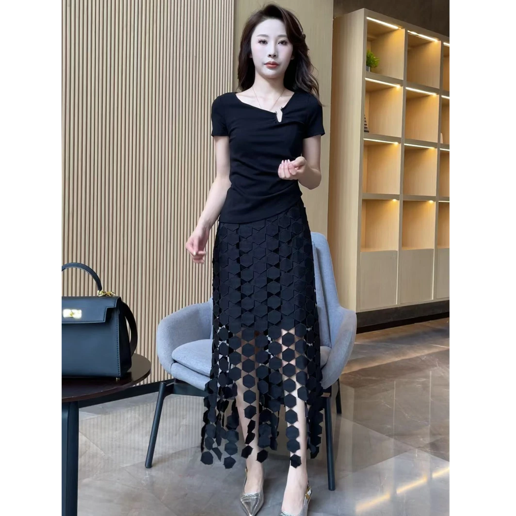 镂空圆点流苏显瘦半身裙-25637夏季