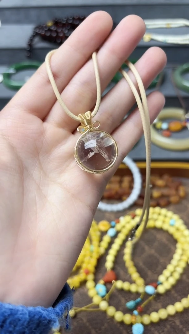 颈饰未镶嵌水晶白水晶单珠吊坠GZS赠皮绳