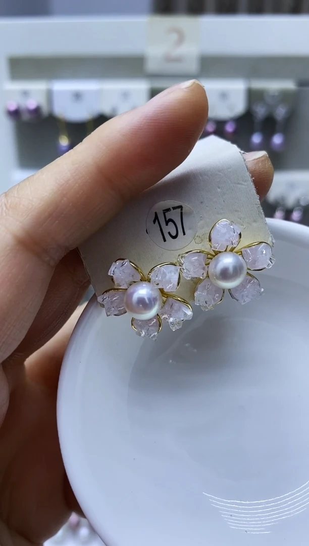 银S925镶嵌淡水珍珠耳饰157