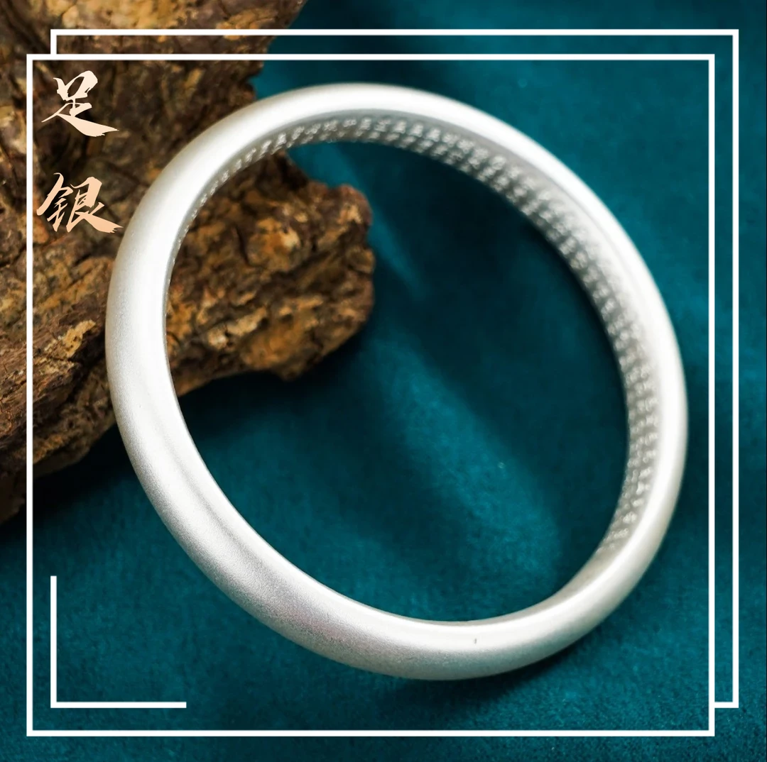 足银手镯 999古法传承心经闭口手镯经典实心素圈送妈妈婆婆礼物