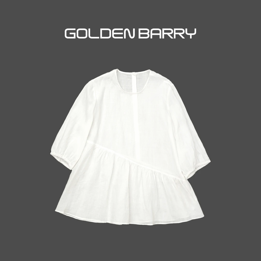 GOLDENBARRY|215100泡泡袖气质设计感上衣薄麻娃娃衫【微瑕】