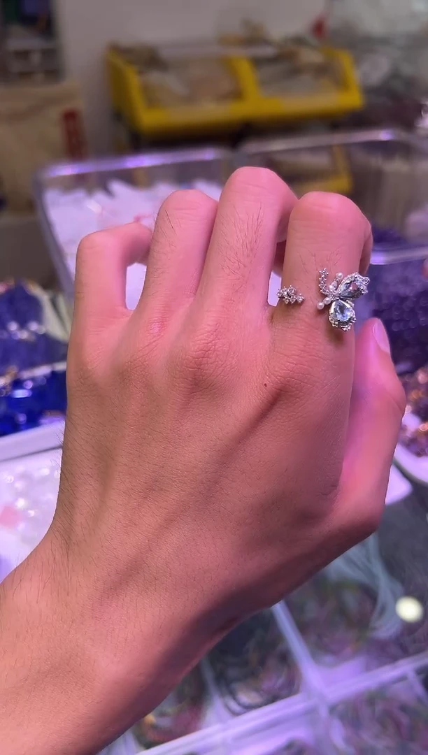 海蓝宝石戒圈银S925镶嵌海蓝宝戒指 多样性发一