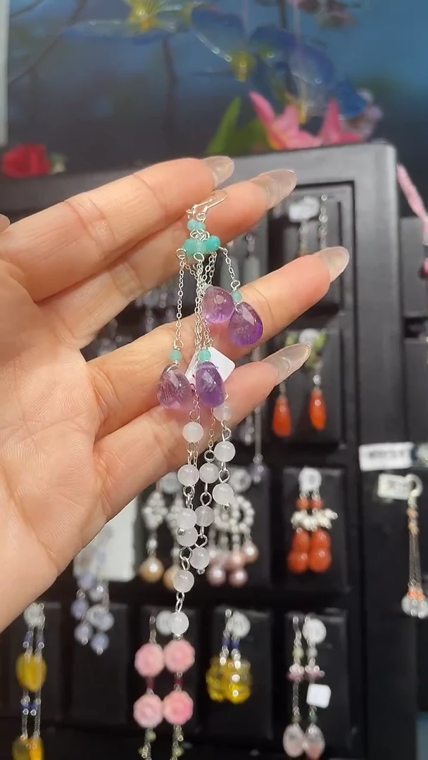 银S925镶嵌耳饰紫晶给***子 给你一下子