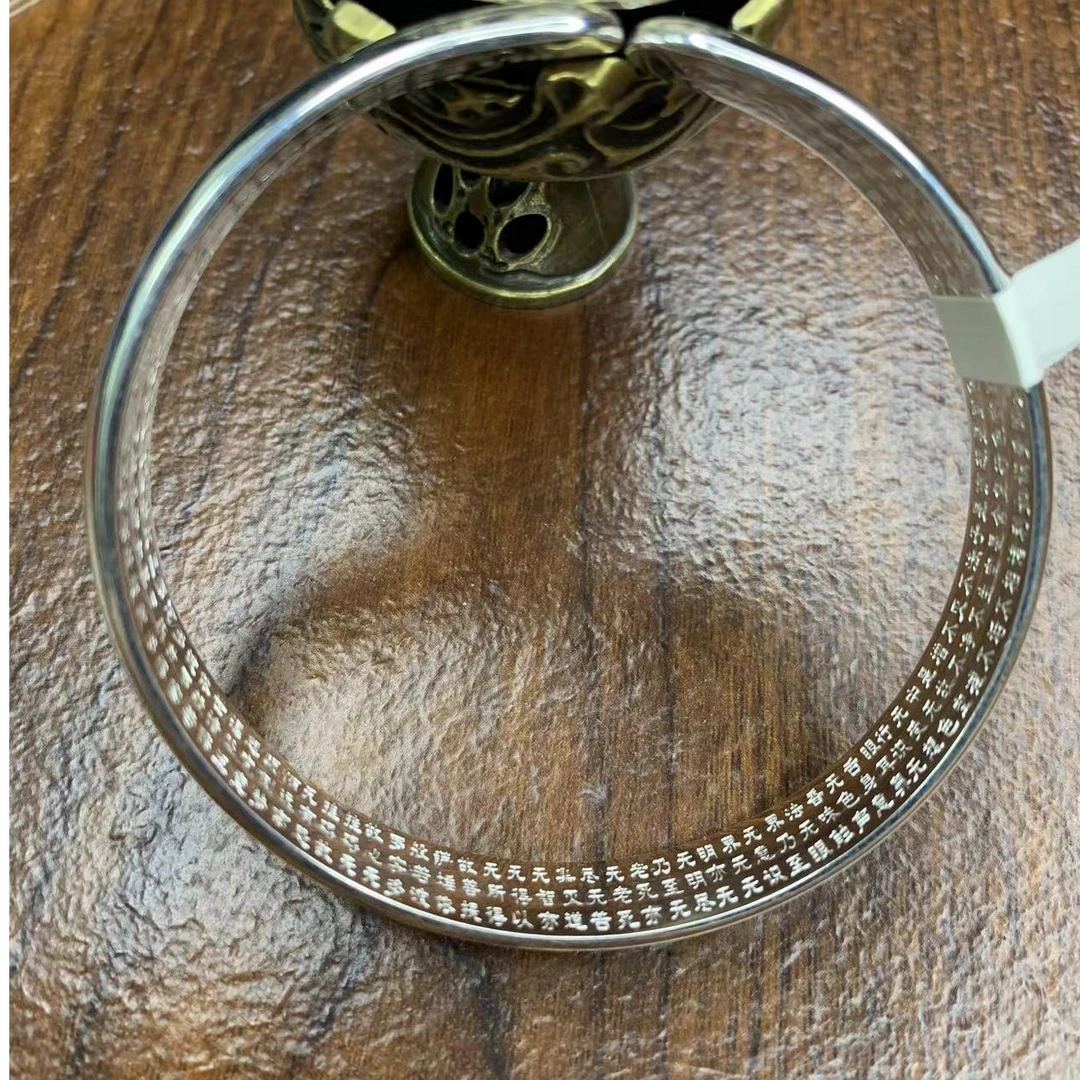 002 精品实心开口手环 光面心经手环 时尚气质简约银色手环带钢印