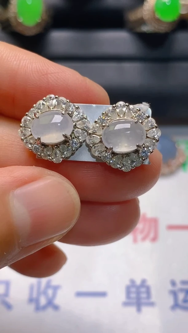 【闪购商品】翡翠耳饰银S925镶嵌天然A货翡翠1