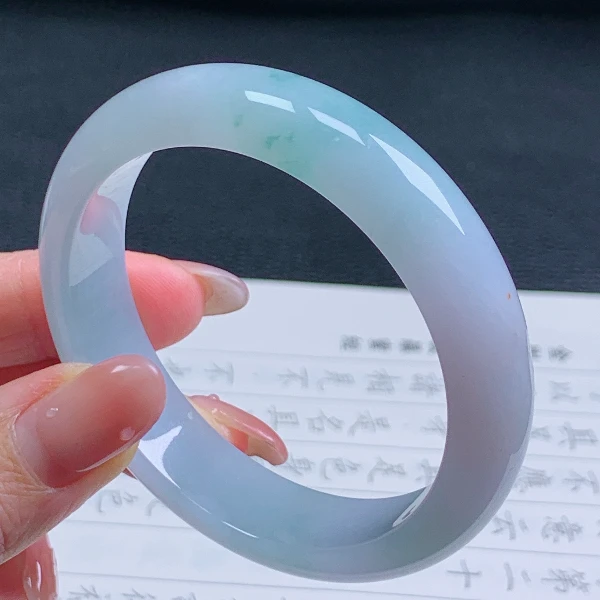 55圈天然翡翠A货老坑种飘花正圈手镯080女款平安镯冰透翡翠色