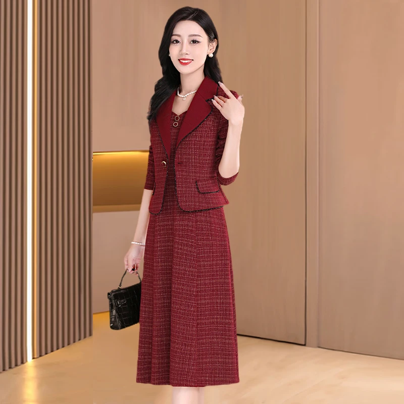 【拉夏】喜婆婆婚宴装套装连衣裙2025新款平时可穿妈妈婚礼两件套装