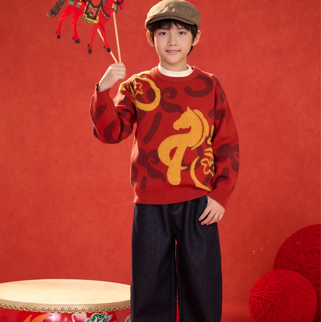 【马跃福门】棉花堂冬季新款儿童加绒年服套装喜庆FD52302+FD52313