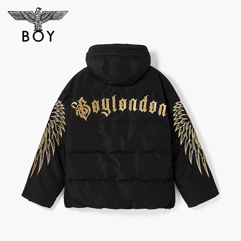 BOYLONDON冬24新品男女同款翅膀绣花潮牌短款连帽羽绒服N28811