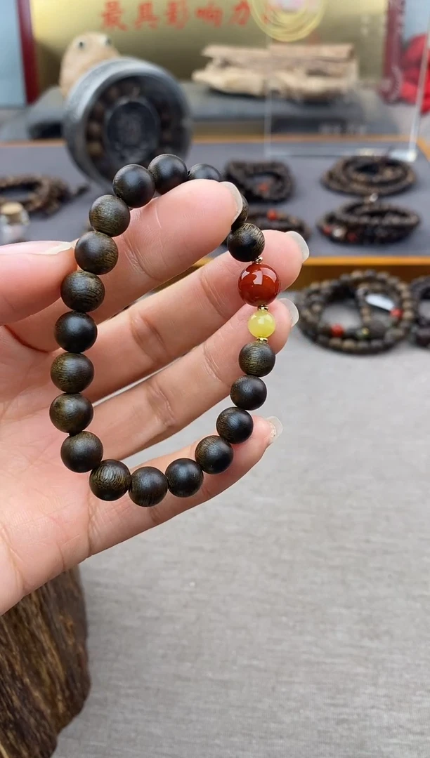 【闪购商品】沉香手串越南顺化玉化紫棋楠08 沉水单圈+配饰