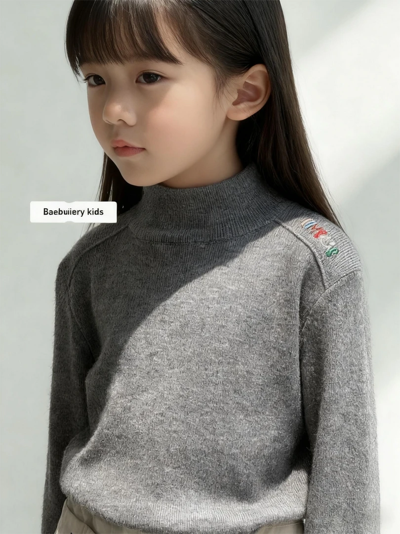 秋冬可贴肤校园神器打底衫童装 女童绵羊绒混纺圆领抗起球毛衣171
