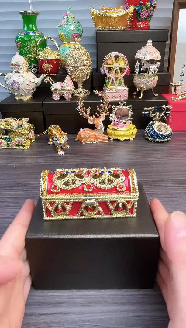 摆件七宝烧首饰盒    红色口红盒