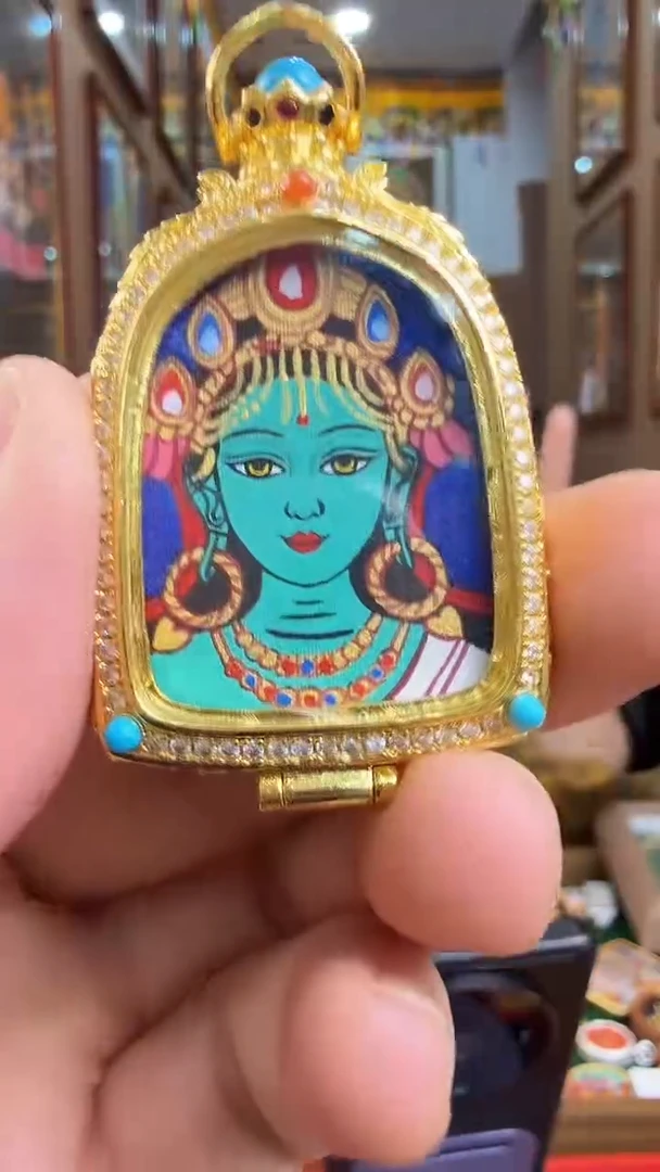 吊坠绿度母时来运转-热贡纯手绘唐卡