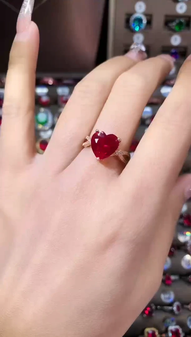 无925银鸽血红色戒指