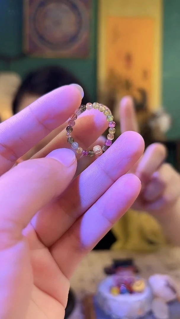 碧玺戒指银S925镶嵌碧玺五条经文戒指