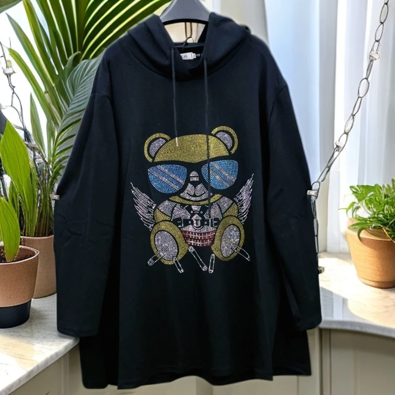 120-220斤 衣长80胸围140 钻熊连帽空气棉大卫衣 潮流重工休闲