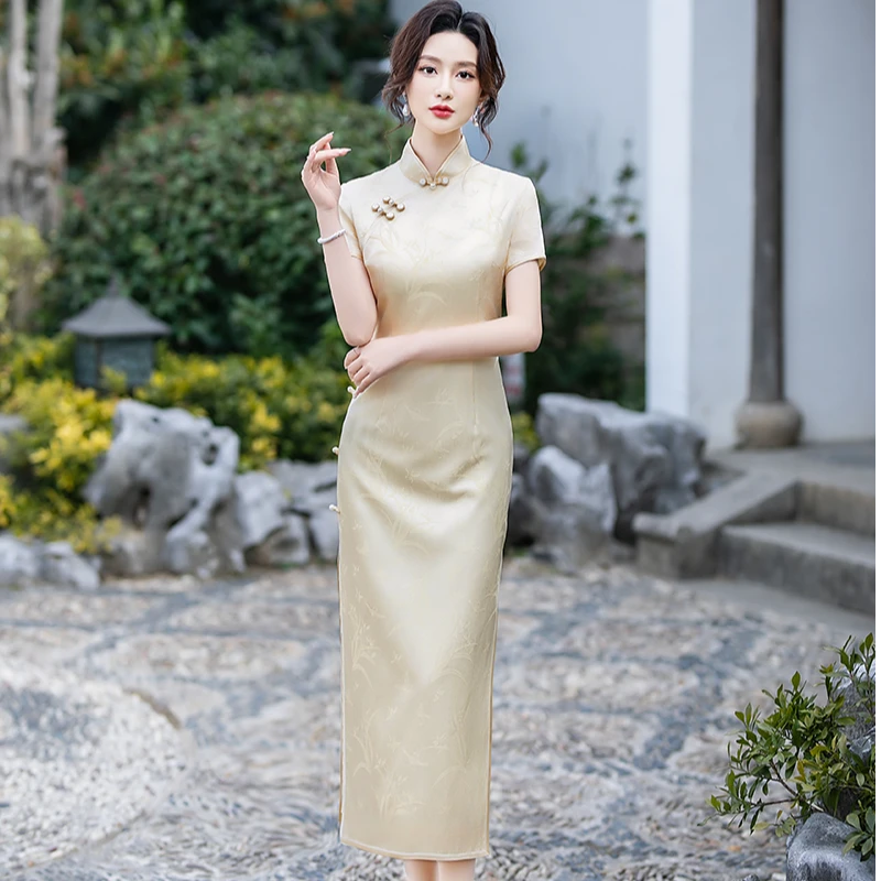 夏季新款交织桑蚕丝高端改良2025真丝旗袍清新气质中式连衣裙