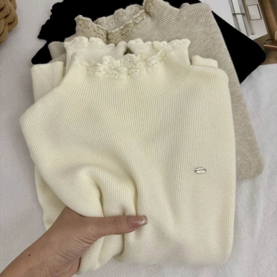 花倾慕奶糯系百搭小立领针织打底衫女秋冬漂亮内搭加厚毛衣5118