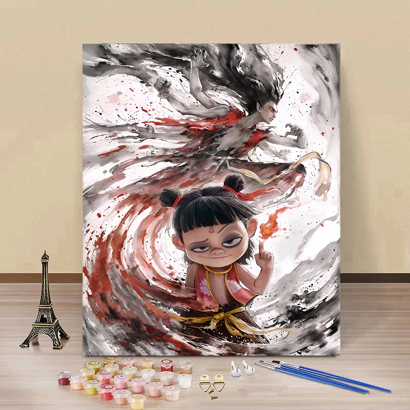 哪吒2之魔童闹海数字油画diy填充敖丙治愈涂色丙烯油彩手绘填色画