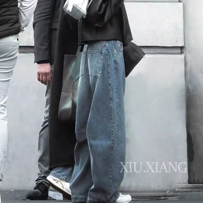 杨幂同款阔腿女明星同款美式弯刀复古宽松休闲香蕉牛仔长裤#1053