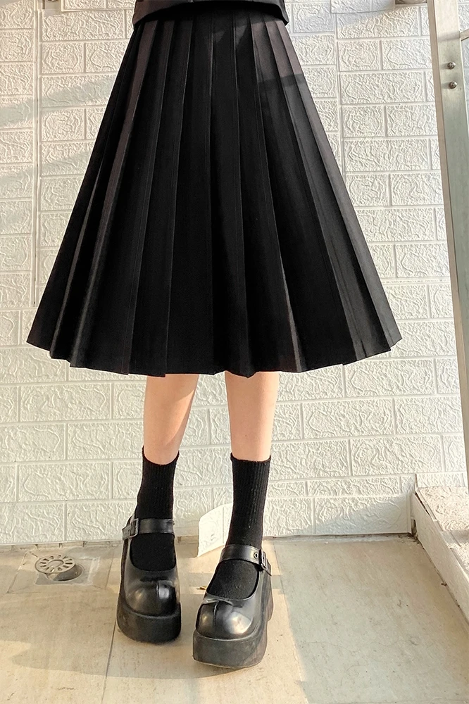 日系不良JK制服长裙正统版学生百褶裙纯色jk裙半身裙a字短裙39cm