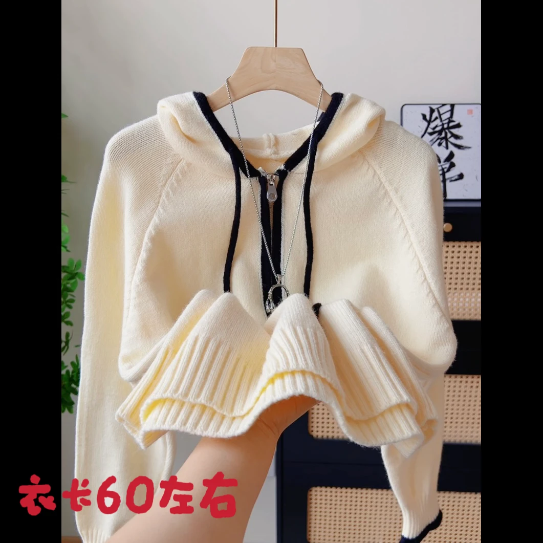 2855秋冬新款女装韩版纯色百搭连帽半拉链毛衣宽松针织打底衫毛衣